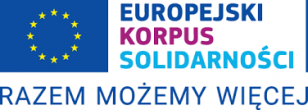 Logotyp z flagą Unii Europejskiej na granatowym tle krąg dwunastu żółtych, pięcioramiennych gwiazd i napis: Europejski korpus solidarności. Razem możemy więcej.